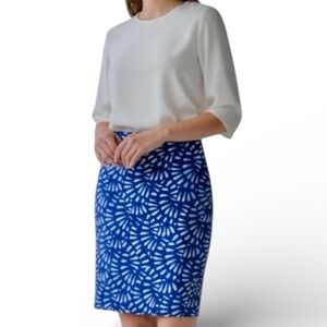 The Limited Pencil Skirt Blue White Print Spring Work Office Career Size 2